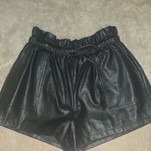 High Waist Black Leather Women Shorts